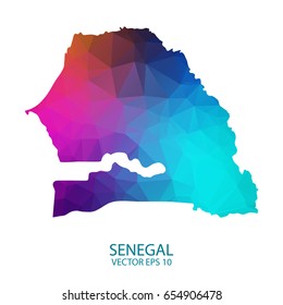 Low poly map of Senegal. Colorful Polygonal shape on black background - vector illustration eps 10.