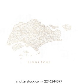 Low poly map of Singapore. Gold polygonal wireframe. Glittering vector with gold particles on white background. Vector illustration eps 10.