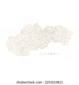 Mapa de baja polilla de Eslovaquia. Mazo de cables polígono dorado. Vector de brillo con partículas de oro sobre fondo blanco. Ilustración vectorial eps 10.
