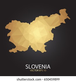 Low poly map of Slovenia. Gold Polygonal shape on black background. Vector illustration eps 10.