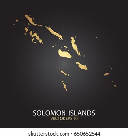 Low poly map of Solomon Islands. Gold Polygonal shape on black background. Vector illustration eps 10.