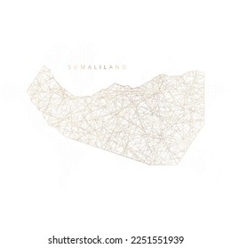 Mapa de baja polilla de Somalilandia. Mazo de cables polígono dorado. Vector de brillo con partículas de oro sobre fondo blanco. Ilustración vectorial eps 10.