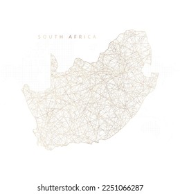Low poly map of South Africa. Gold polygonal wireframe. Glittering vector with gold particles on white background. Vector illustration eps 10.
