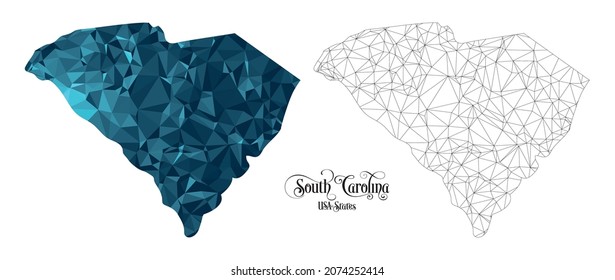 Low Poly Map of South Carolina State (USA). Polygonal Shape Vector Illustration on White Background. States of America Territory.
