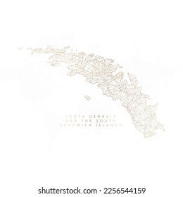 Mapa bajo de polígonos de Georgia del Sur y las islas Sandwich del Sur. Mazo de cables polígono dorado. Vector de brillo con partículas de oro sobre fondo blanco. Ilustración vectorial eps 10.