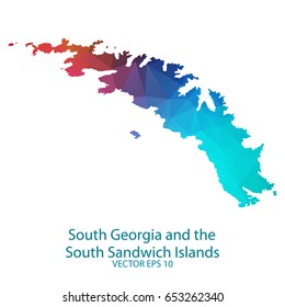 Low poly map of South Georgia and the South Sandwich Islands. Colorful Polygonal shape on black background - vector illustration eps 10.