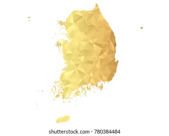 Low poly map of South Korea. Gold Polygon. Vector illustration eps 10.