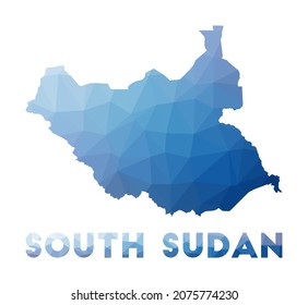 Mapa de polos bajo de Sudán del Sur. Ilustración geométrica del país. Mapa poligonal de Sudán del Sur. Tecnología, Internet, concepto de red. Ilustración vectorial.