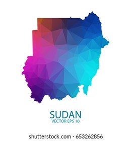 Low poly map of Sudan. Colorful Polygonal shape on black background - vector illustration eps 10.