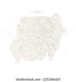 Low poly map of Sudan. Gold polygonal wireframe. Glittering vector with gold particles on white background. Vector illustration eps 10.