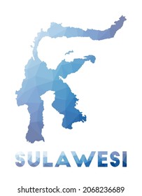 Mapa de polos bajos de Sulawesi. Ilustración geométrica de la isla. Mapa poligonal de Sulawesi. Tecnología, Internet, concepto de red. Ilustración vectorial.