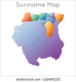 Low Poly map of Suriname. Suriname geometric polygonal, mosaic style map.