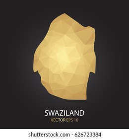 Low poly map of Swaziland. Gold Polygonal shape on black background. Vector illustration eps 10.