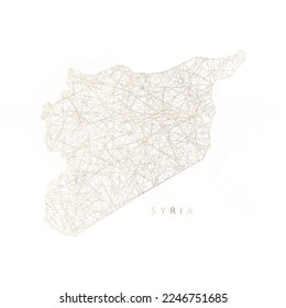 Low-Poly-Karte von Syrien. Goldpolygonaler Wireframe Glitzende Vektorgrafik mit goldenen Partikeln auf weißem Hintergrund. Vektorgrafik eps10.