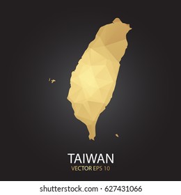 Low poly map of Taiwan. Gold Polygonal shape on black background. Vector illustration eps 10.
