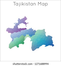 Low Poly map of Tajikistan. Tajikistan geometric polygonal, mosaic style map.
