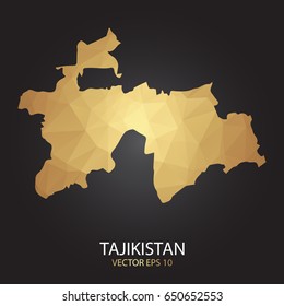 Low poly map of Tajikistan. Gold Polygonal shape on black background. Vector illustration eps 10.