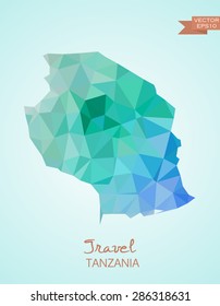 Low Poly map of Tanzania isolated on background. Vector version
