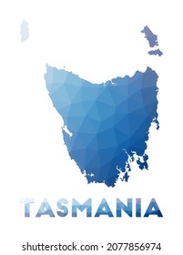 Mapa de baja polilla de Tasmania. Ilustración geométrica de la isla. Mapa poligonal de Tasmania. Tecnología, Internet, concepto de red. Ilustración vectorial.