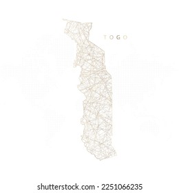 Low poly map of Togo. Gold polygonal wireframe. Glittering vector with gold particles on white background. Vector illustration eps 10.
