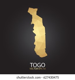 Low poly map of Togo. Gold Polygonal shape on black background. Vector illustration eps 10.