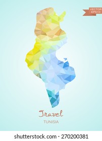Low Poly map of Tunisia isolated. Vector version