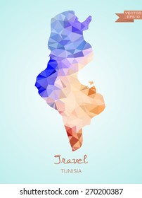 Low Poly map of Tunisia isolated. Vector version