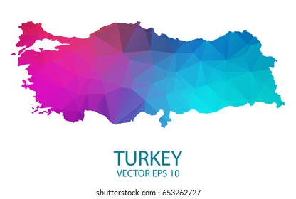 Low poly map of Turkey. Colorful Polygonal shape on black background - vector illustration eps 10.