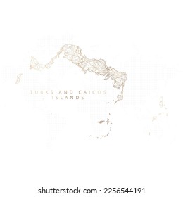 Low poly map of Turks and Caicos Islands. Gold polygonal wireframe. Glittering vector with gold particles on white background. Vector illustration eps 10.
