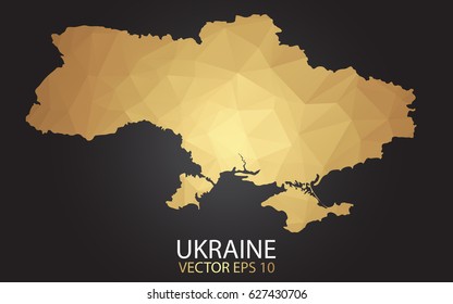 Low poly map of Ukraine. Gold Polygonal shape on black background. Vector illustration eps 10.