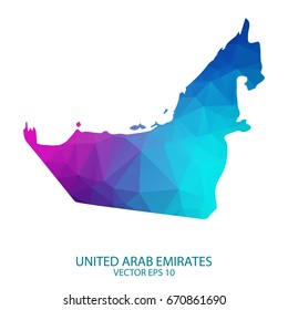 Low poly map of United Arab Emirates. Colorful Polygonal shape on black background - vector illustration eps 10.