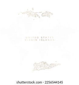 Low poly map of United States Virgin Islands. Gold polygonal wireframe. Glittering vector with gold particles on white background. Vector illustration eps 10.