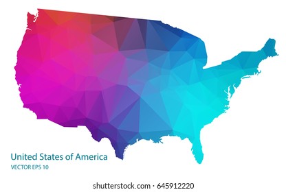 Low poly map of United States of America. Colorful Polygonal shape on black background. Vector illustration eps 10.
