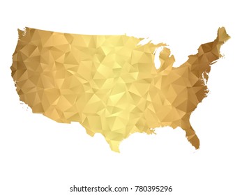 Low poly map of United States of America. Gold Polygon. Vector illustration eps 10.