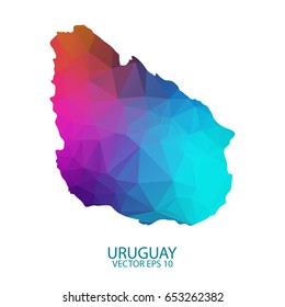 Low poly map of Uruguay. Colorful Polygonal shape on black background - vector illustration eps 10.
