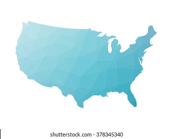 Low poly map of USA. Vector illustration made of blue triangles.