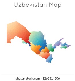 Low poly map of Uzbekistan in geometric mosaic style.