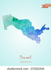 Low Poly map of Uzbekistan isolated. Vector version