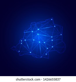 Low poly map of Vatican City with lights, communication, trendy triangles design. Wire frame concept.