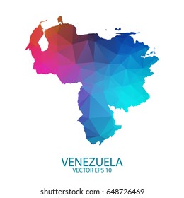 Low poly map of Venezuela. Colorful Polygonal shape on black background. Vector illustration eps 10.