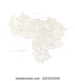 Low poly map of Venezuela. Gold polygonal wireframe. Glittering vector with gold particles on white background. Vector illustration eps 10.