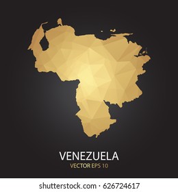 Low poly map of Venezuela. Gold Polygonal shape on black background. Vector illustration eps 10.