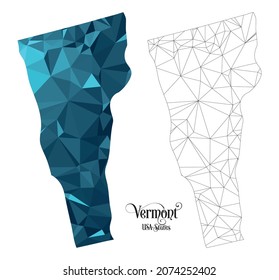 Low Poly Map des Vermont State (USA). Polygonal geformte Vektorgrafik auf weißem Hintergrund. Staaten des amerikanischen Hoheitsgebiets.