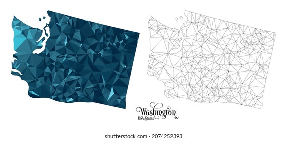 Low Poly Map of Washington State (USA). Polygonal Shape Vector Illustration on White Background. States of America Territory.