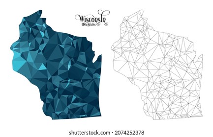 Low Poly Map of Wisconsin State (USA). Polygonal Shape Vector Illustration on White Background. States of America Territory.