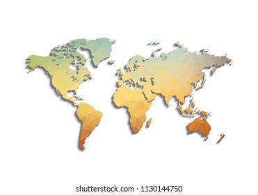 Low poly map of world. World map made of triangles. Pastel polygonal shape vector illustration on white background. Vector illustration eps 10.