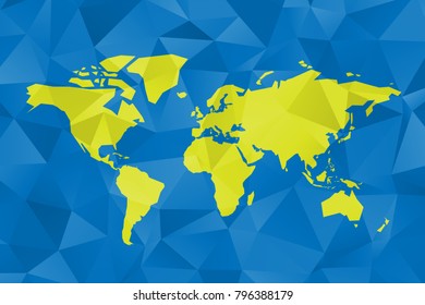 Low poly map of World. Polygonal vector design in green and blue.