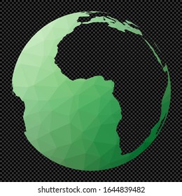 Low poly map of the world. Satellite projection. Polygonal map of the world on transparent background. Stencil shape geometric globe. Trendy vector illustration.