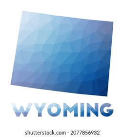 Low poly map of Wyoming. Geometric illustration of the us state. Wyoming polygonal map. Technology, internet, network concept. Vector illustration.