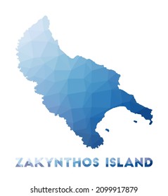 Mapa de baja densidad de la isla de Zakynthos. Mapa poligonal de la isla Zakynthos. Tecnología, Internet, concepto de red. Ilustración vectorial.